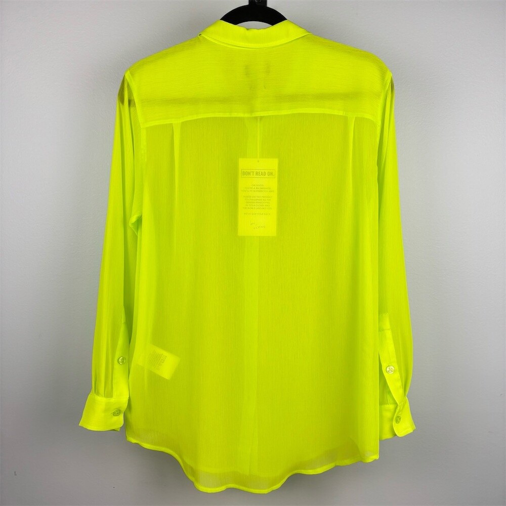 Wildfang The Empower Sheer Button-Up Shirt Womens Neon Yellow Lime - Picture 5 of 8